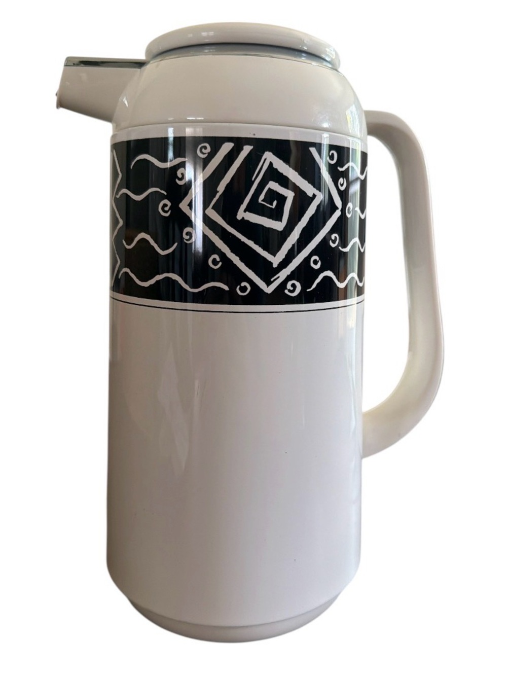 MIKASA Black & White "Star Track" Thermal Carafe 13”Thermos Pitcher Push Button